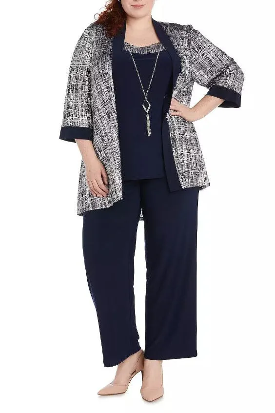 R&M Richards Metallic Printed Formal Pant Set ( Plus Size )