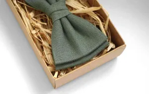 Sage green color linen bow tie, wedding necktie