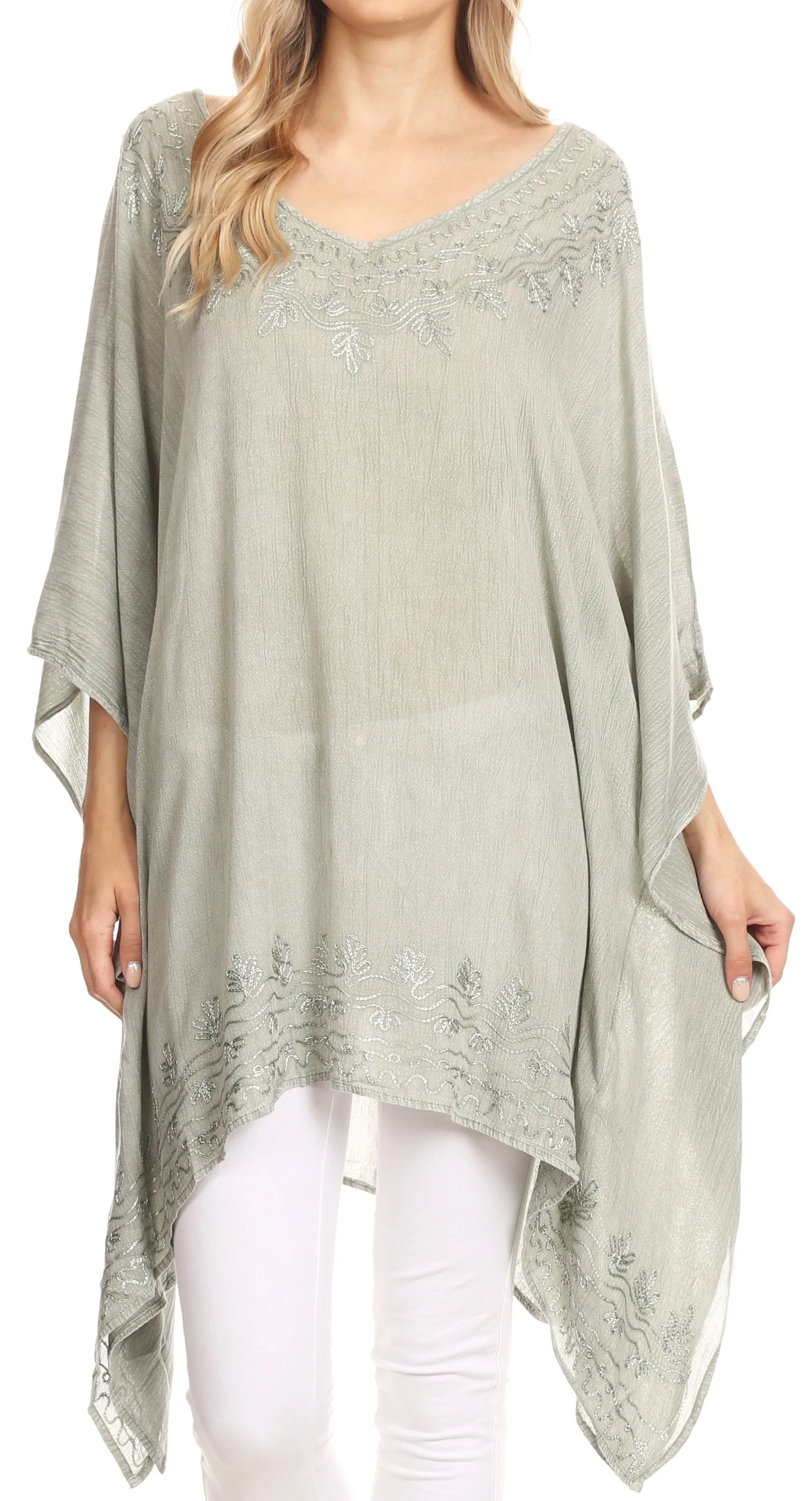 Sakkas Regina Women's Lightweight Stonewashed Poncho Top Blouse Caftan Cover up