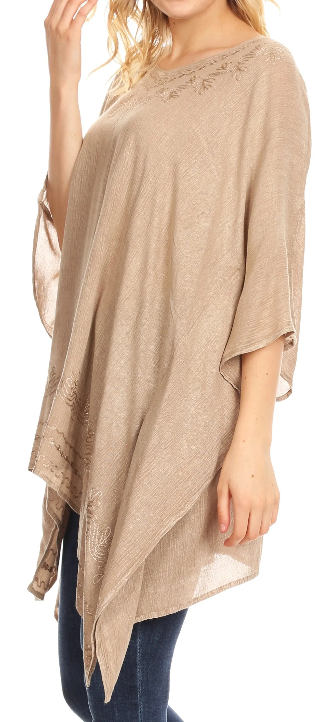 Sakkas Regina Women's Lightweight Stonewashed Poncho Top Blouse Caftan Cover up