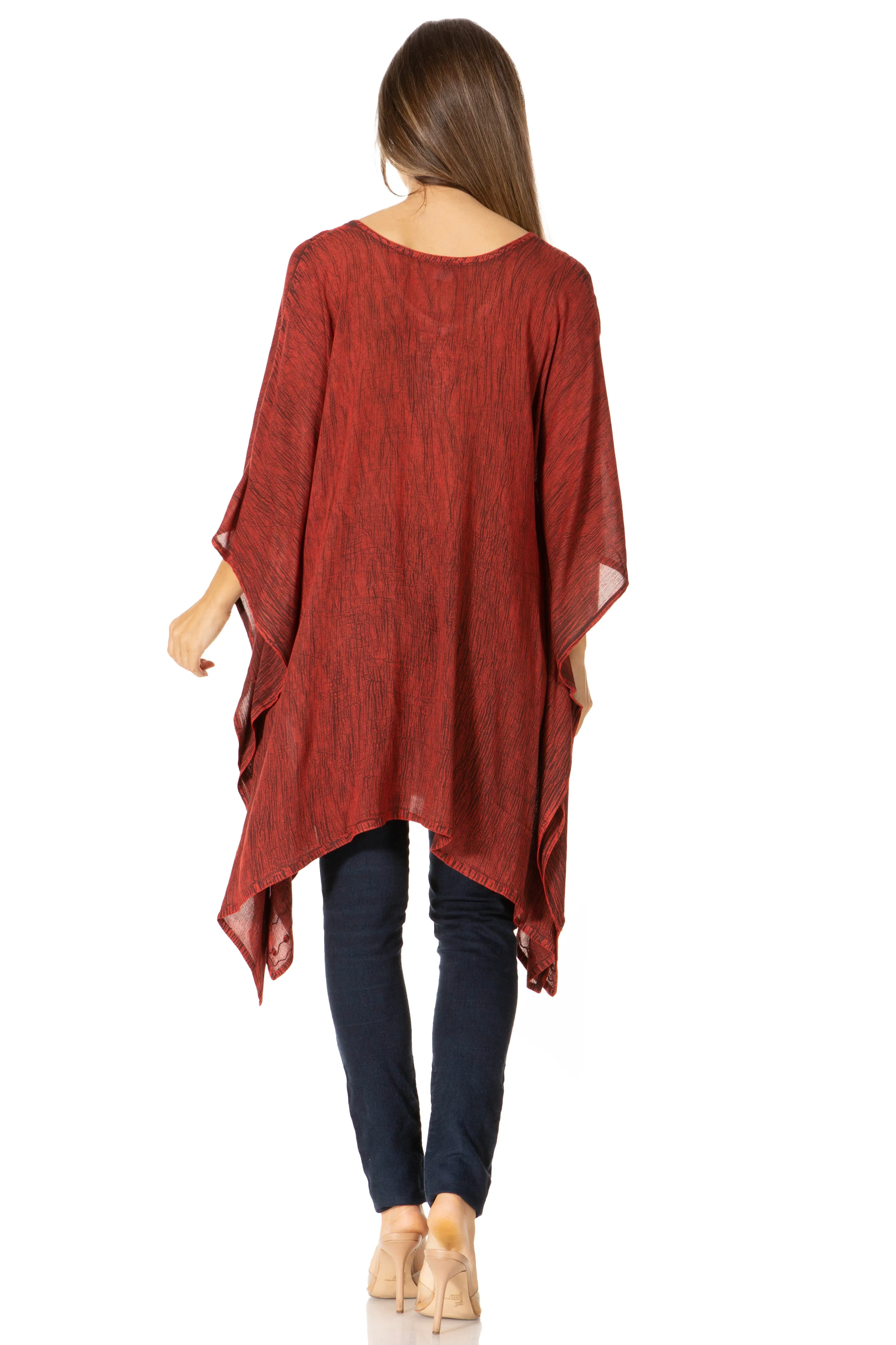 Sakkas Regina Women's Lightweight Stonewashed Poncho Top Blouse Caftan Cover up