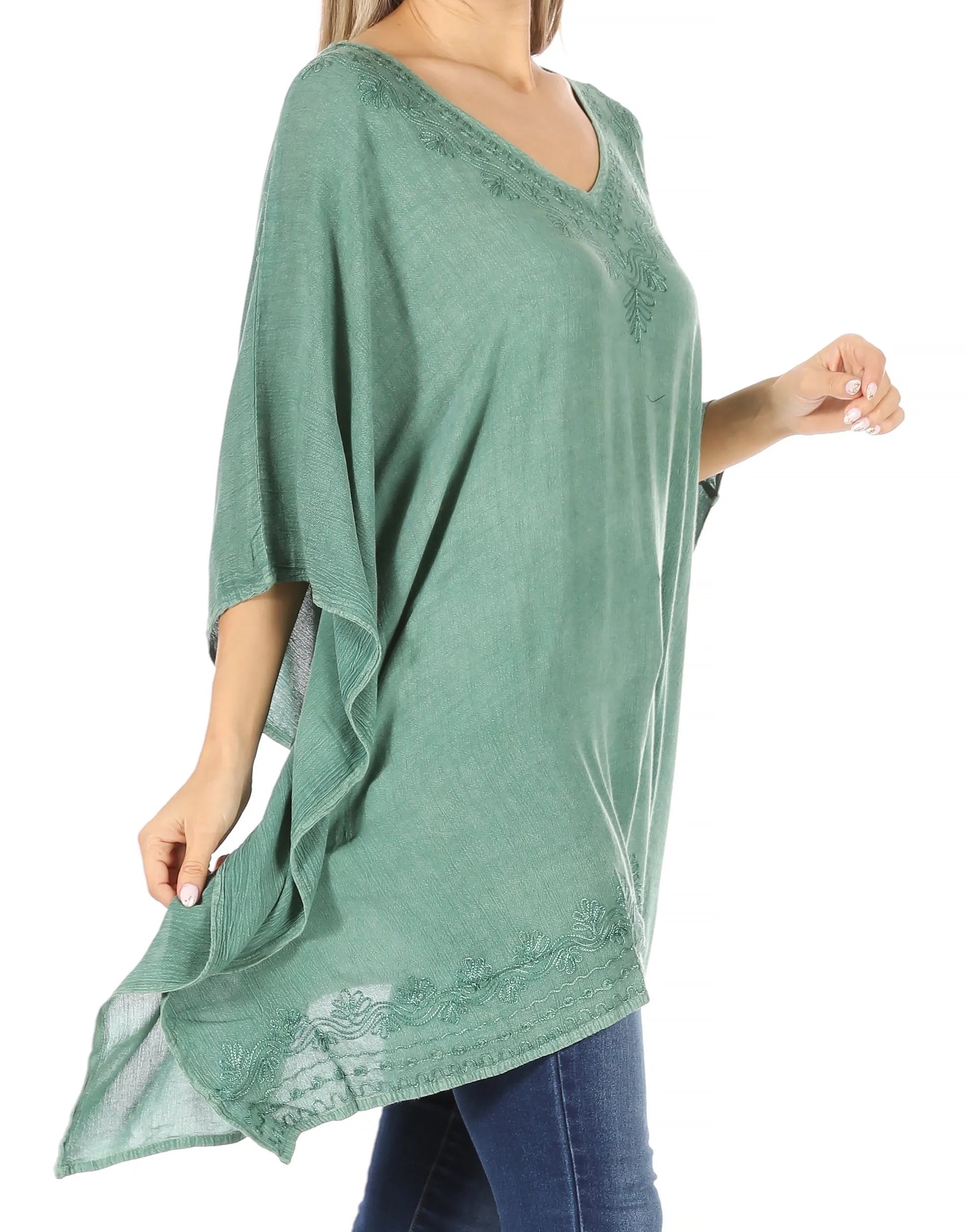 Sakkas Regina Women's Lightweight Stonewashed Poncho Top Blouse Caftan Cover up