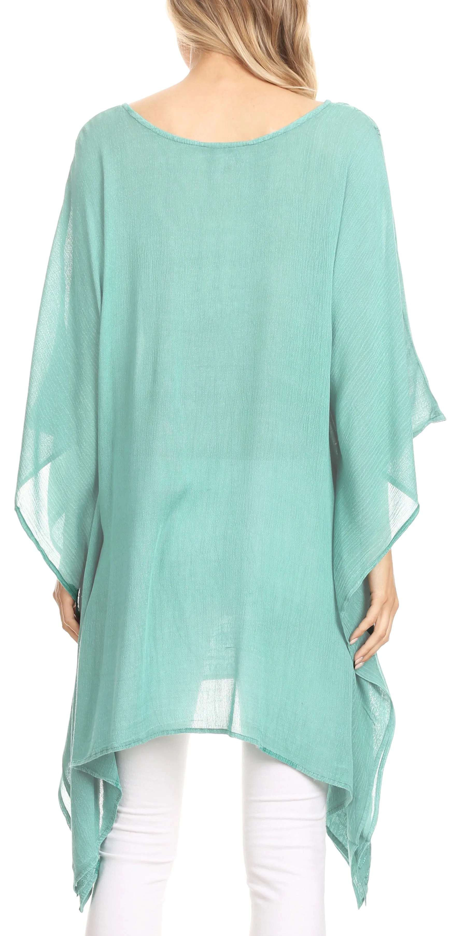 Sakkas Regina Women's Lightweight Stonewashed Poncho Top Blouse Caftan Cover up