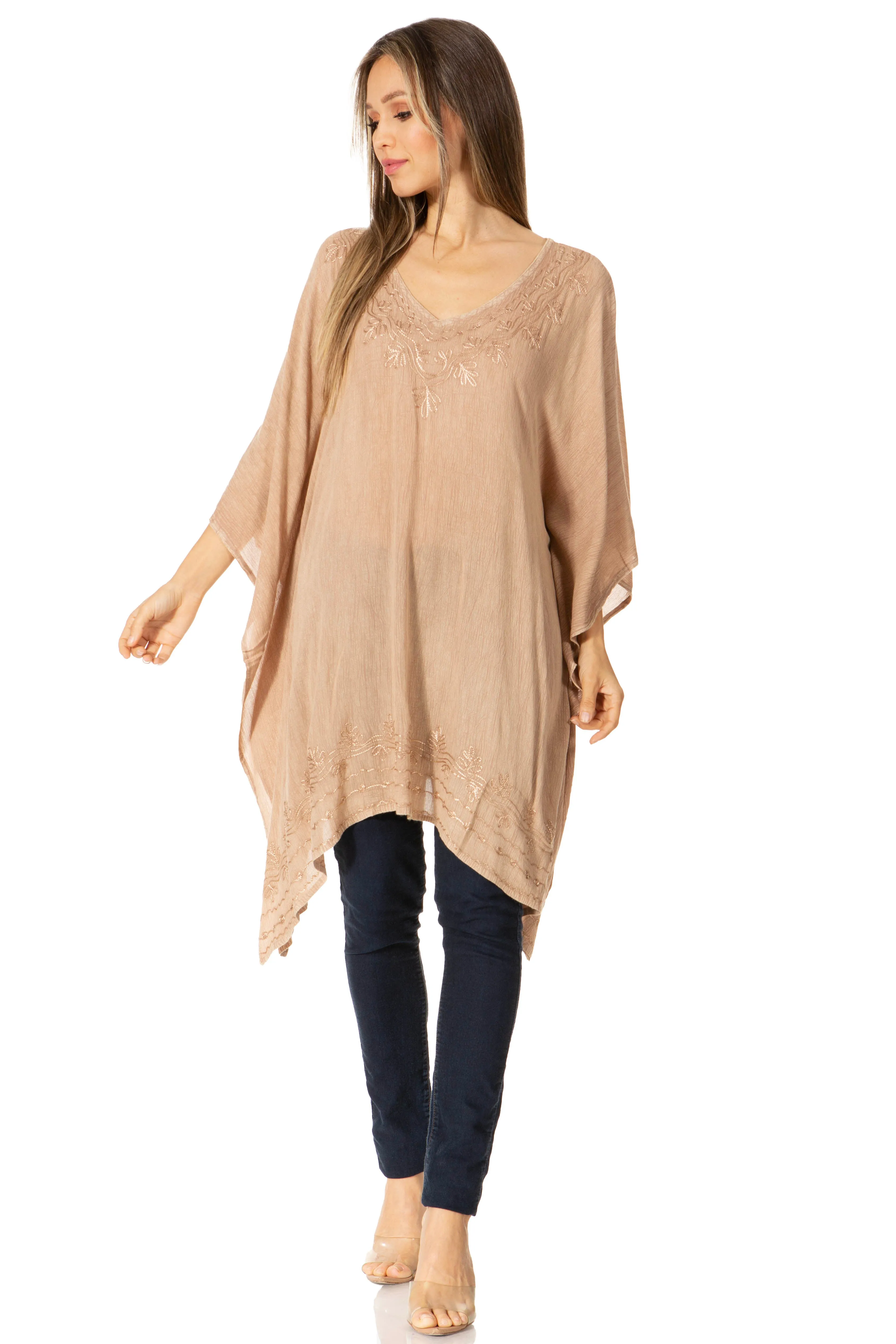 Sakkas Regina Women's Lightweight Stonewashed Poncho Top Blouse Caftan Cover up