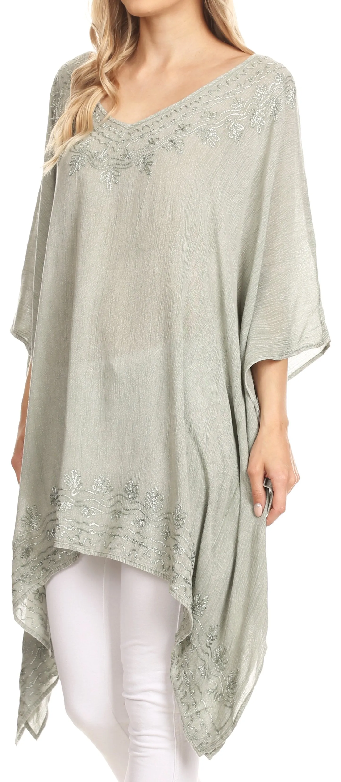 Sakkas Regina Women's Lightweight Stonewashed Poncho Top Blouse Caftan Cover up