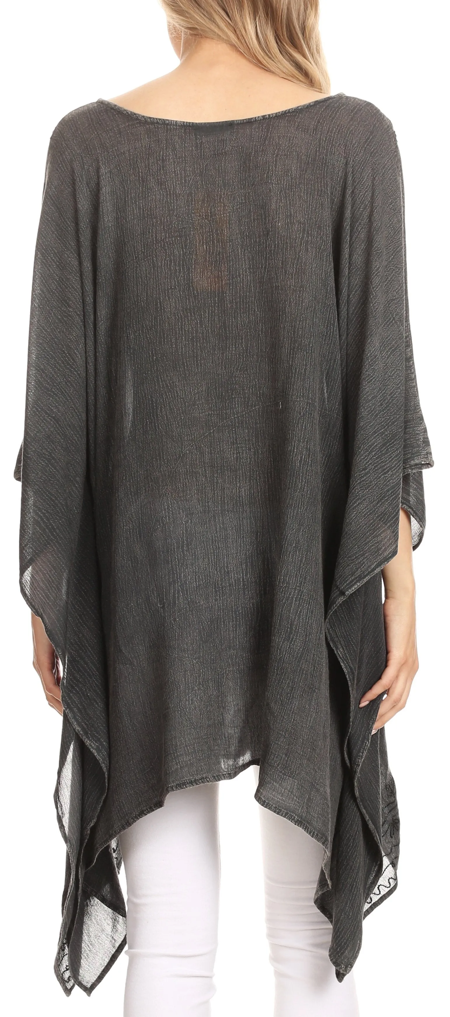 Sakkas Regina Women's Lightweight Stonewashed Poncho Top Blouse Caftan Cover up