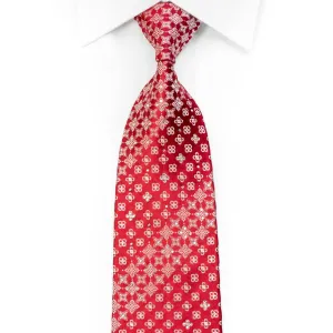 Silk Necktie Silver Cartouche On Red With Silver Sparkles