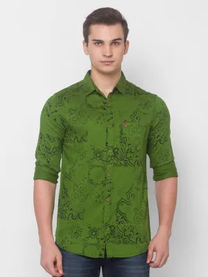 Spykar Men Cactus Green Cotton Slim Fit Shirt