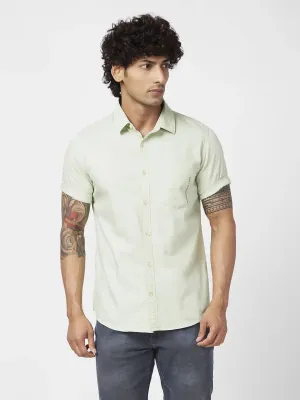 Spykar Men Dusty Green Twill Regular Slim Fit Half Sleeve Casual Plain Shirt