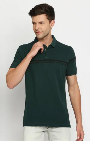 Spykar Men Green Cotton Printed Half Sleeve Polo T-Shirt