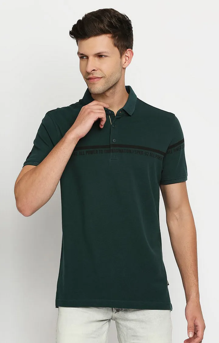 Spykar Men Green Cotton Printed Half Sleeve Polo T-Shirt