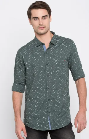 Spykar Men Green Printed Slim Fit Casual Shirt