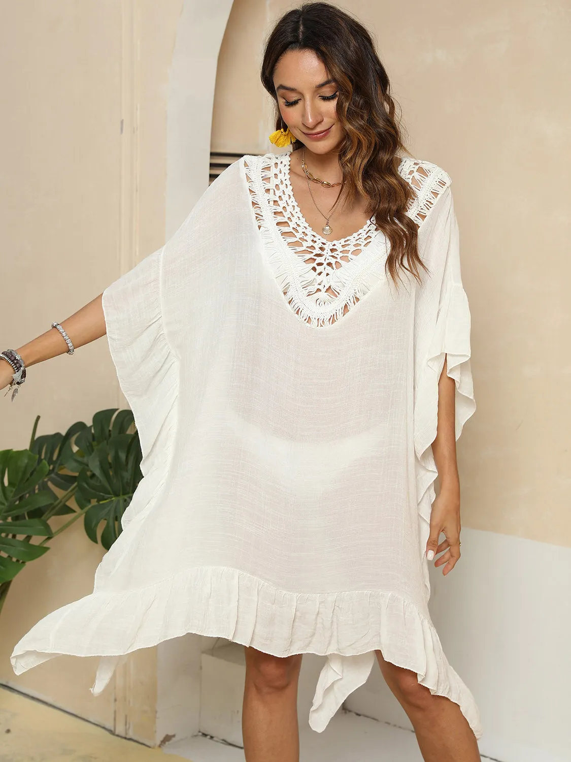 TEEK - Cutout Ruffled Half Sleeve Cover-Up