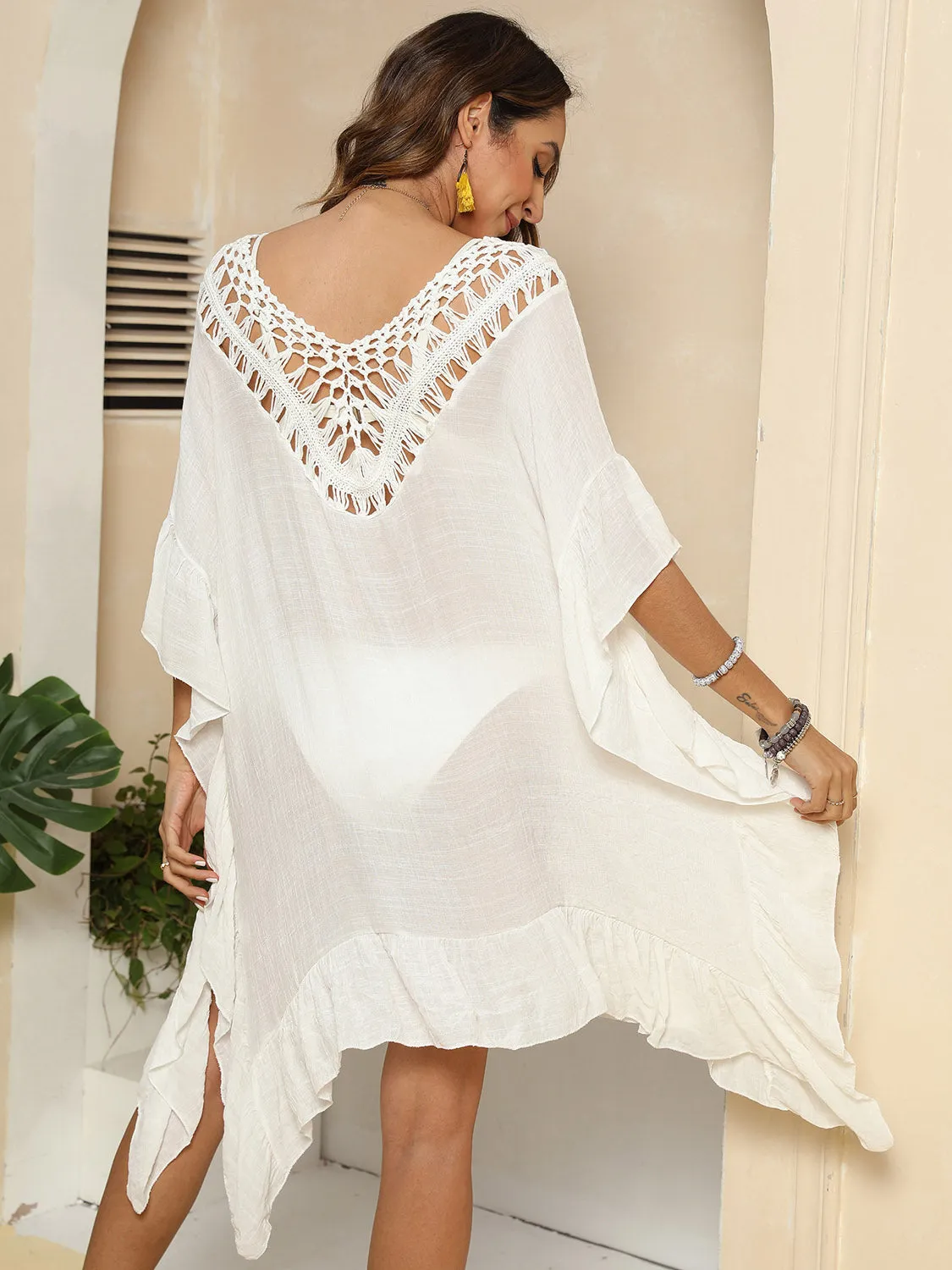 TEEK - Cutout Ruffled Half Sleeve Cover-Up