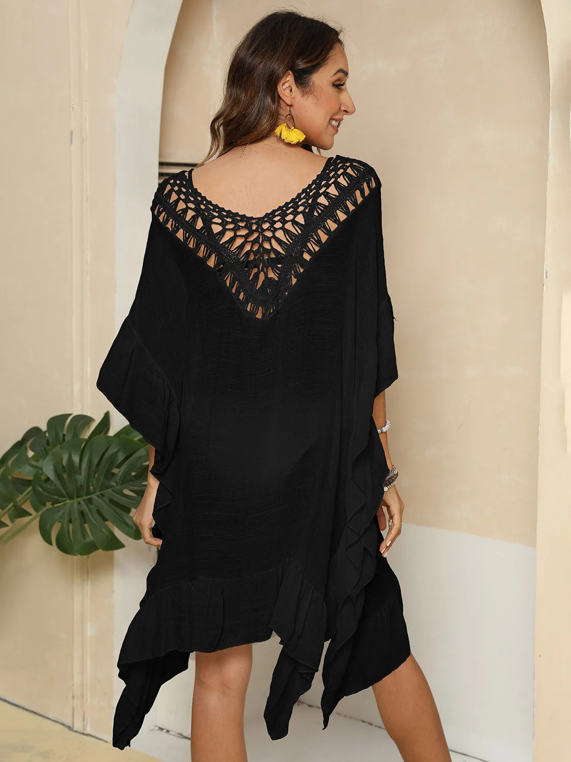 TEEK - Cutout Ruffled Half Sleeve Cover-Up