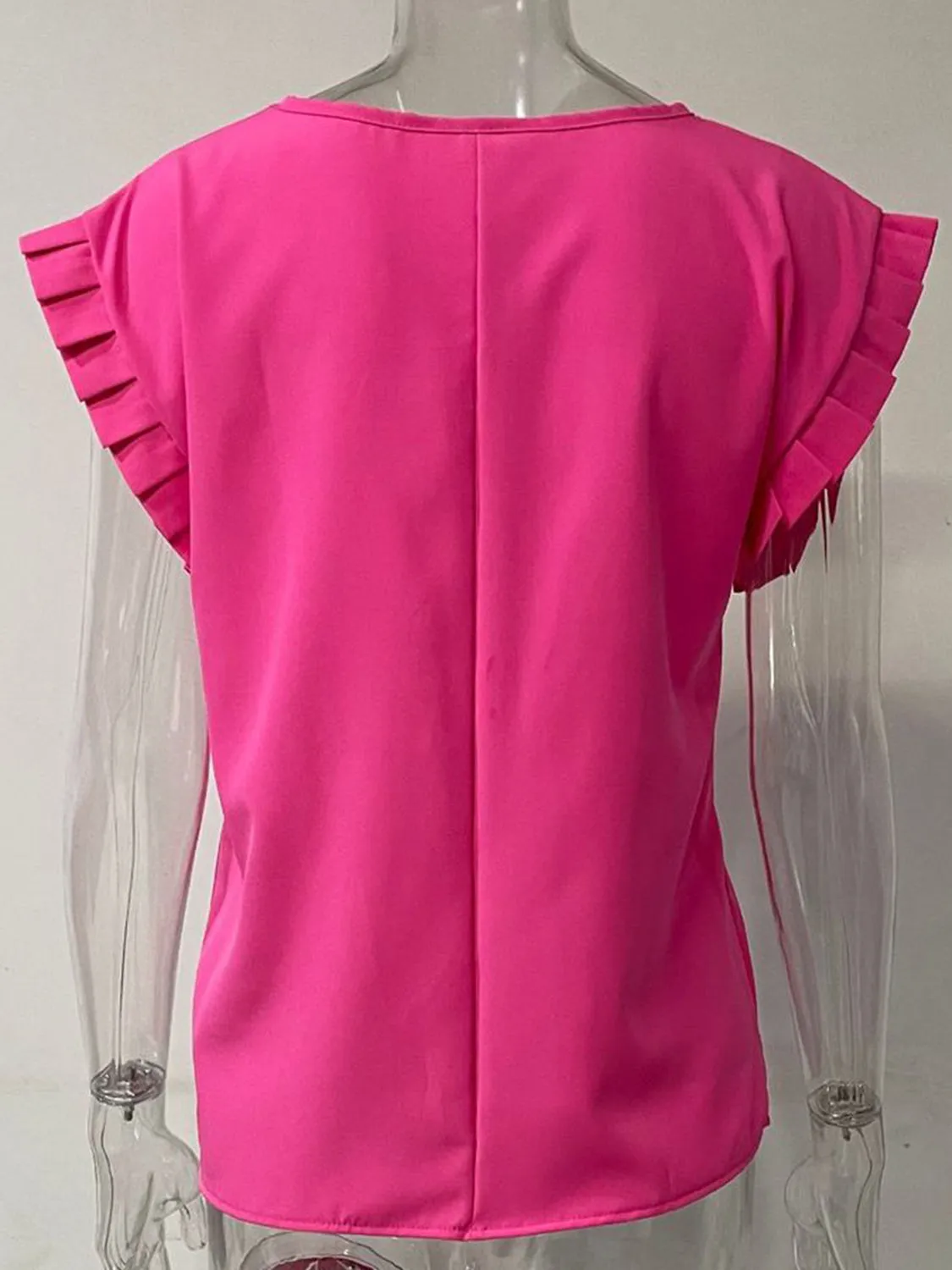 TEEK - Ruffled Round Neck Cap Sleeve Blouse