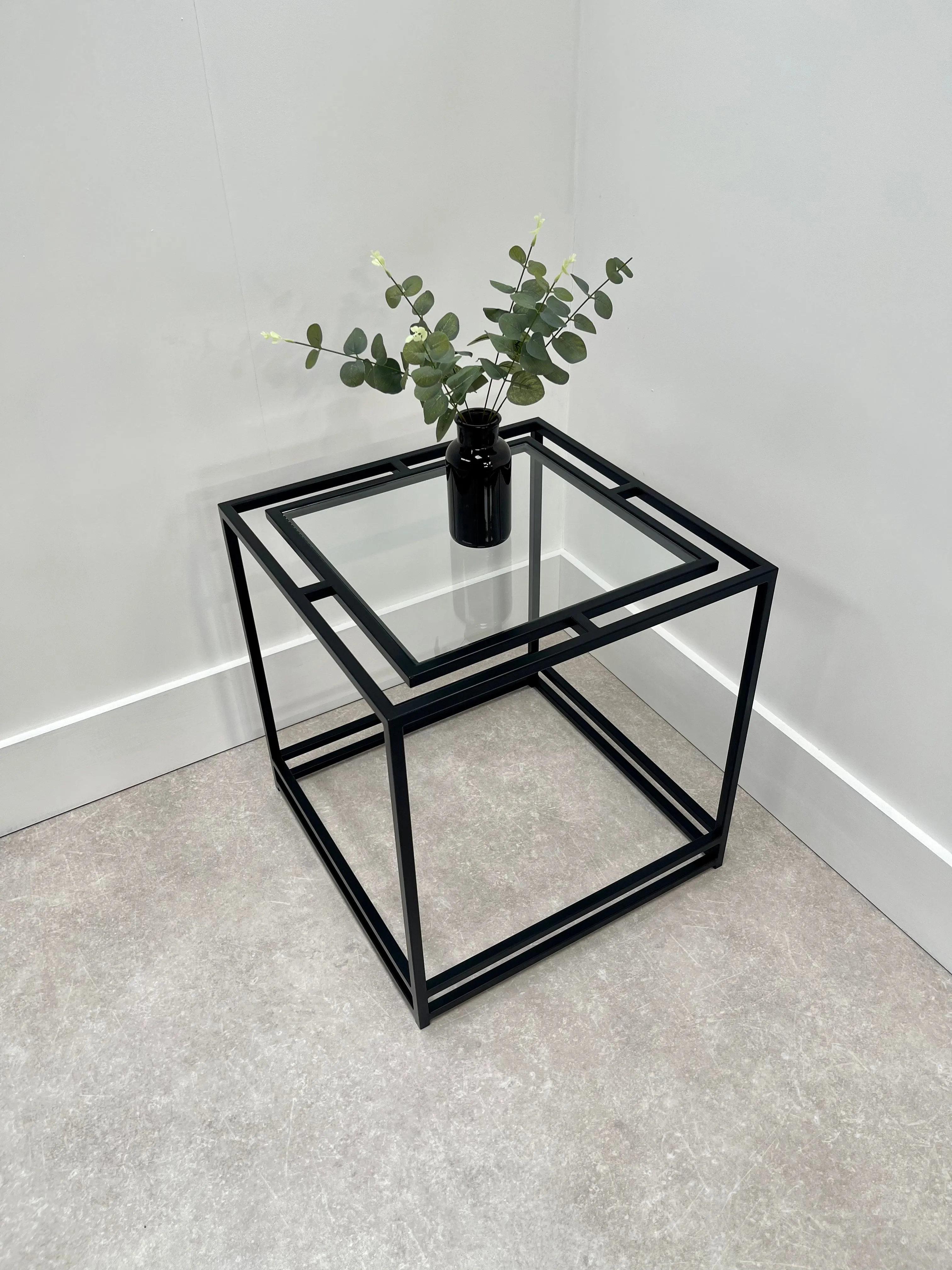 Thea Glass Metal Side Table - Black