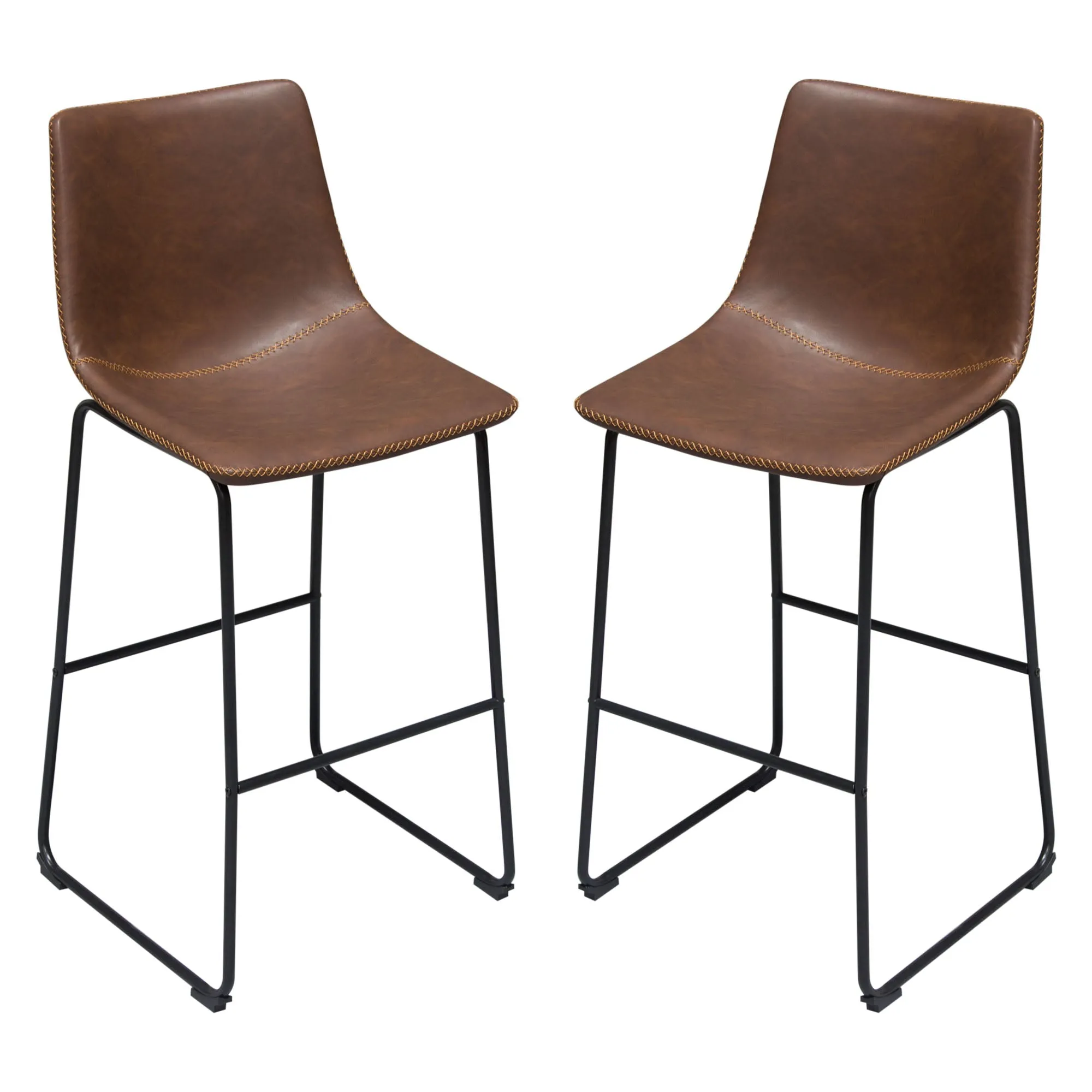 Theo Set of (2) Bar Height Chairs in Chocolate Leatherette w/ Black Metal Base by Diamond Sofa