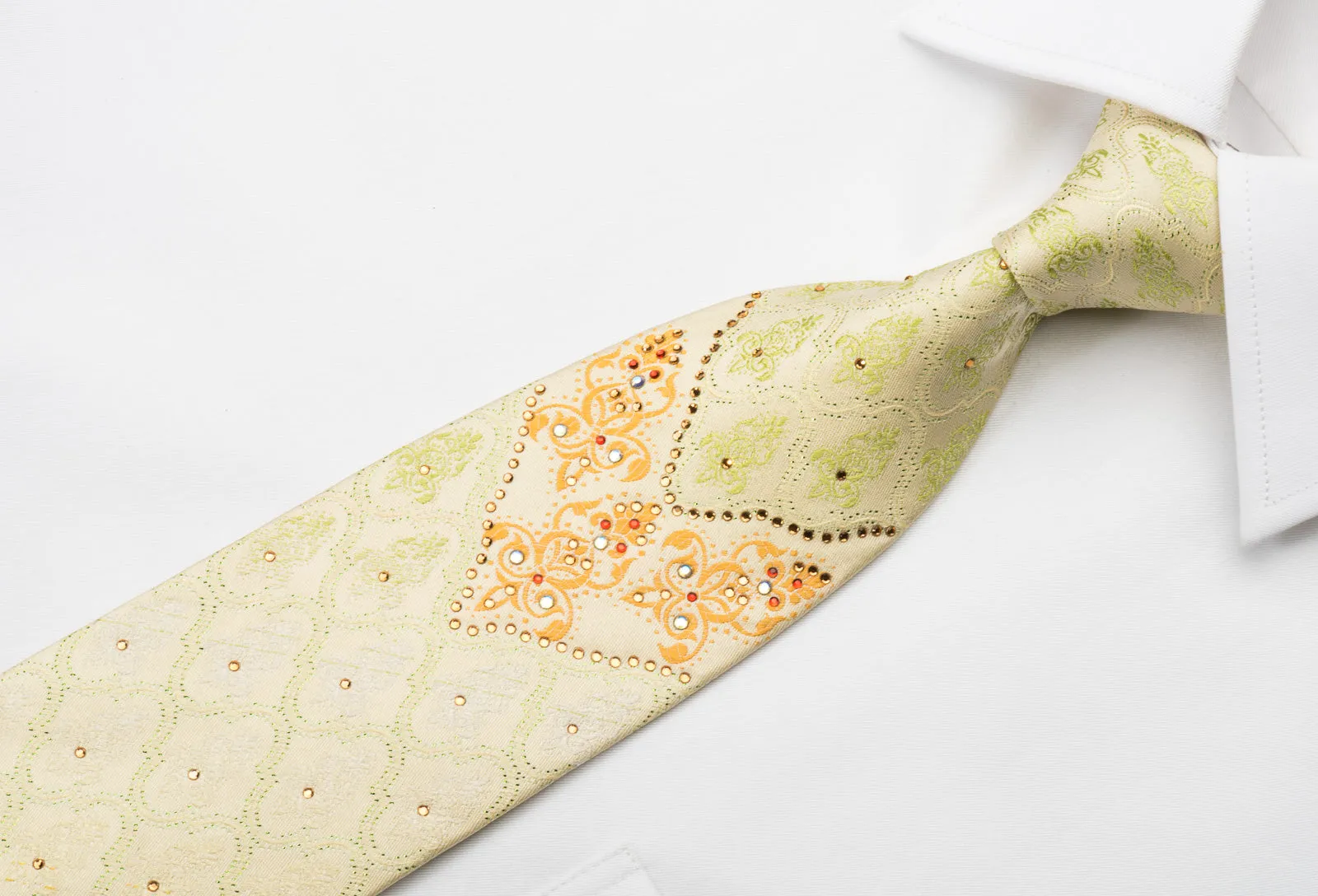 Vito Rufolo Rhinestone Necktie Damask On Peach With Green Sparkles