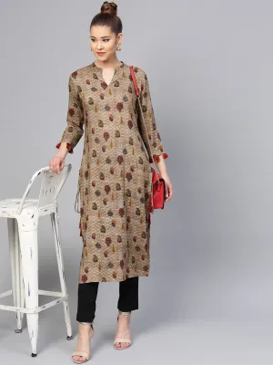 Women Brown & Green Printed Kurta