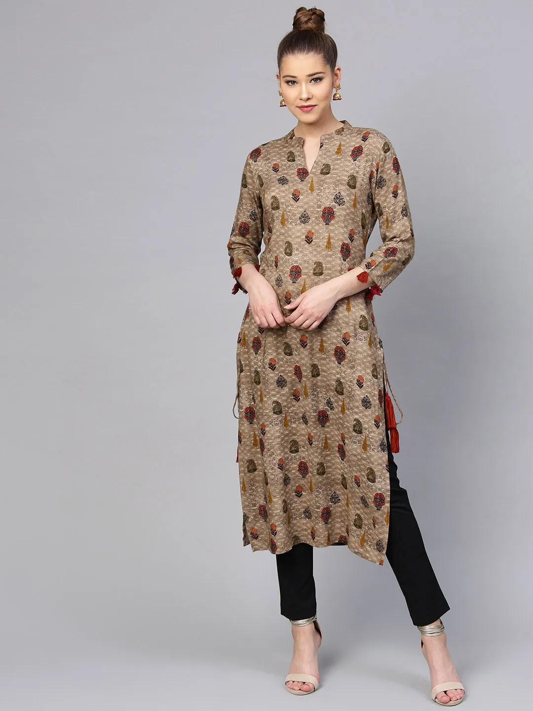 Women Brown & Green Printed Kurta