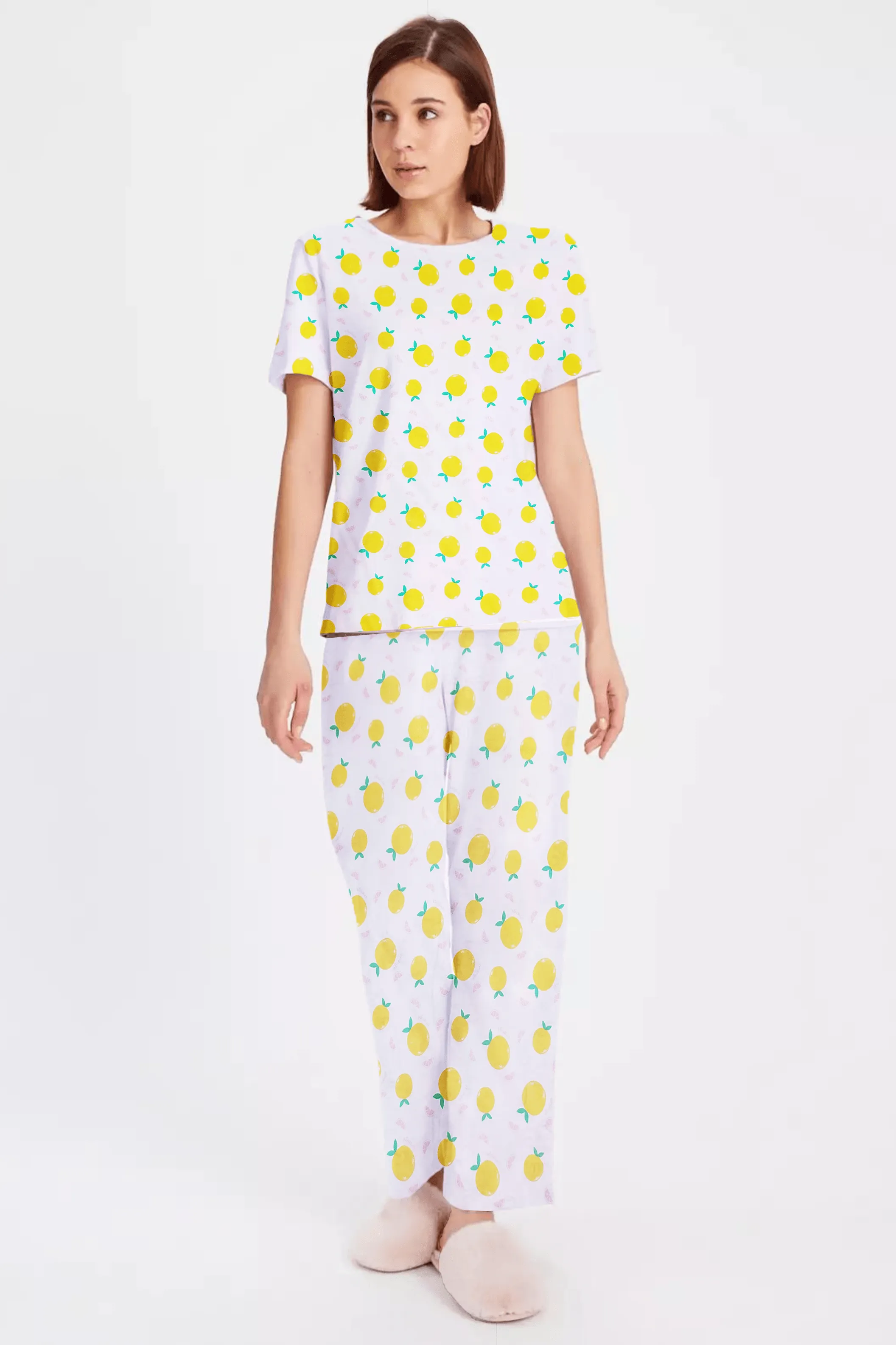 Women's Night Suit Short Sleeve (Lemon Printed)