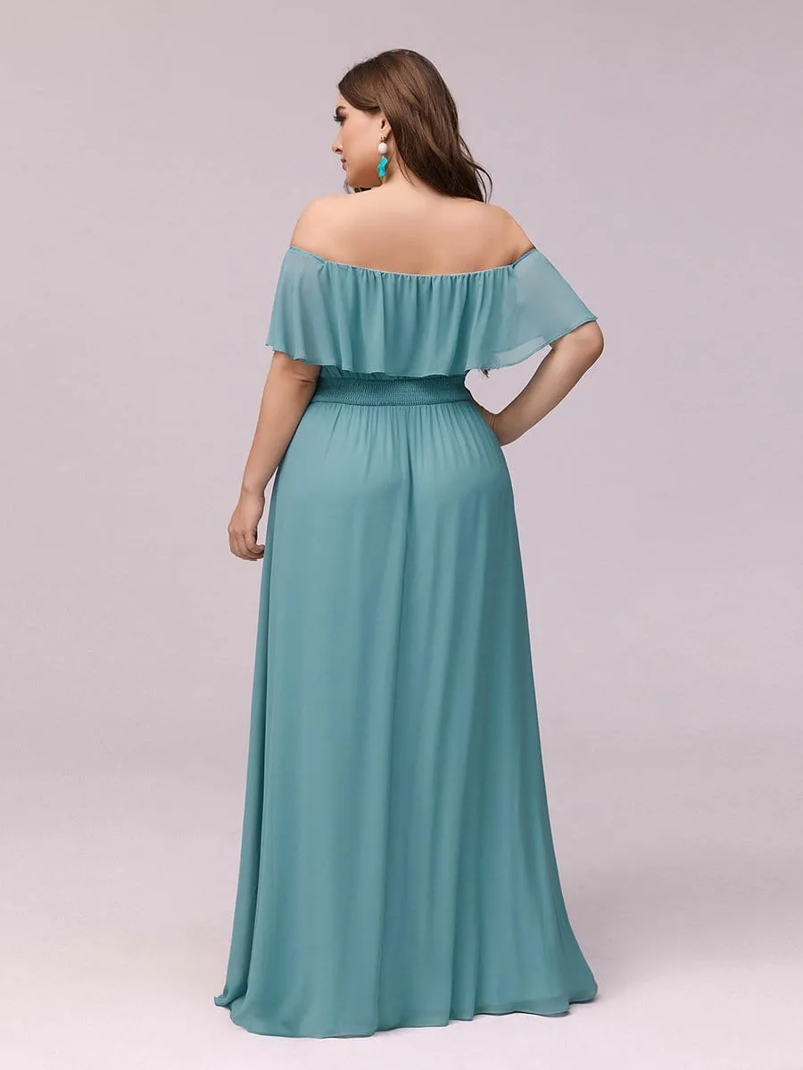 Women's Off Shoulder Ruffle Thigh Split Bridesmaid Dresses