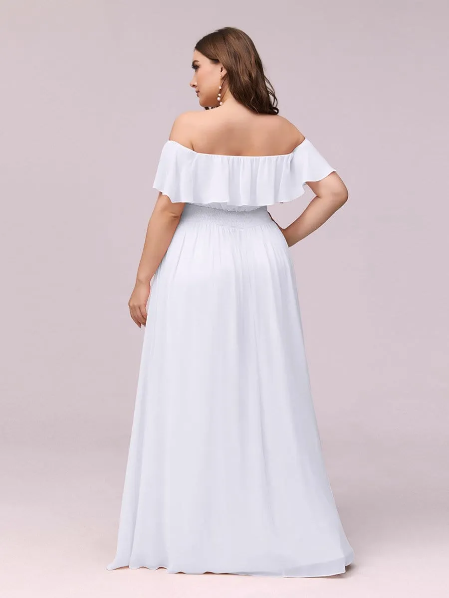 Women's Off Shoulder Ruffle Thigh Split Bridesmaid Dresses