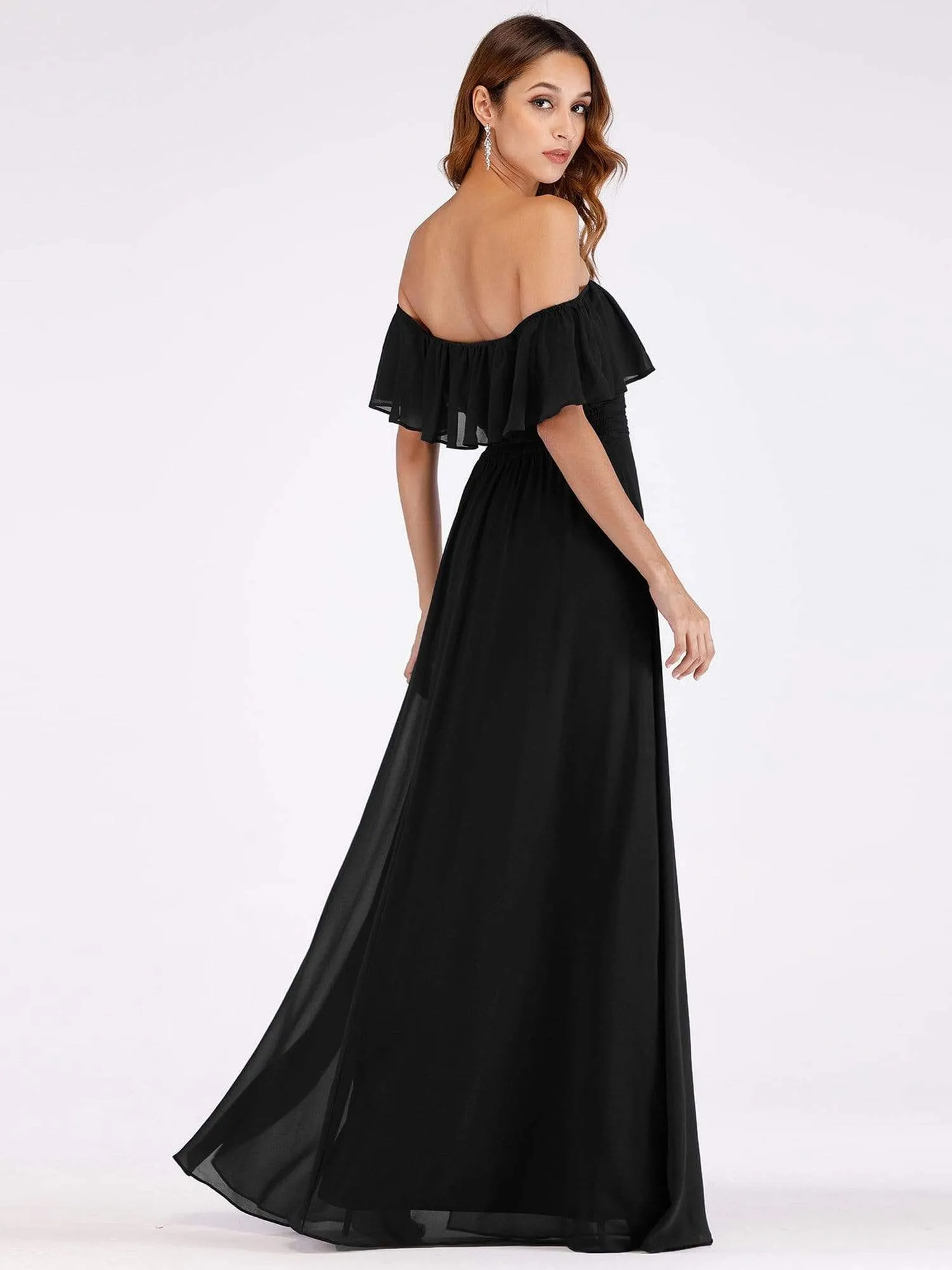 Women's Off Shoulder Ruffle Thigh Split Bridesmaid Dresses