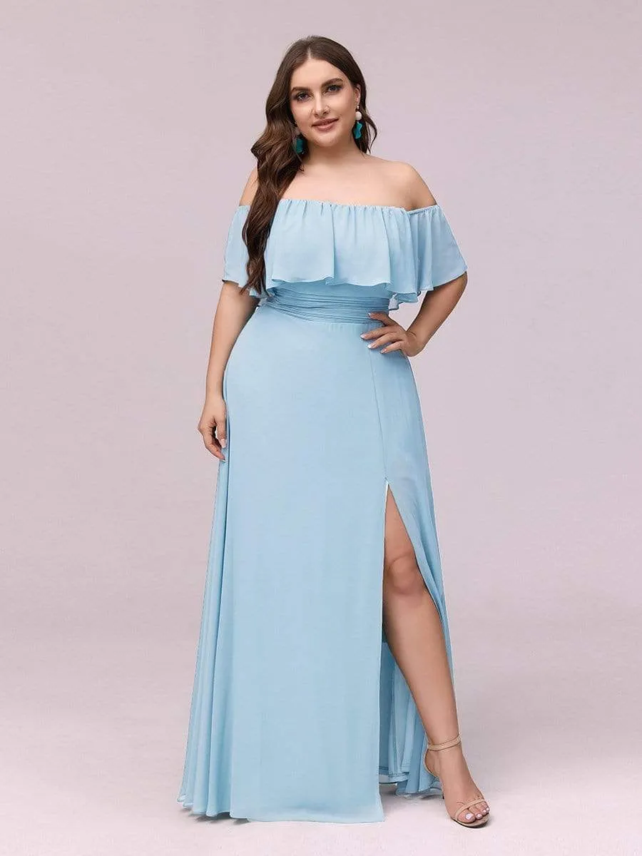 Women's Off Shoulder Ruffle Thigh Split Bridesmaid Dresses