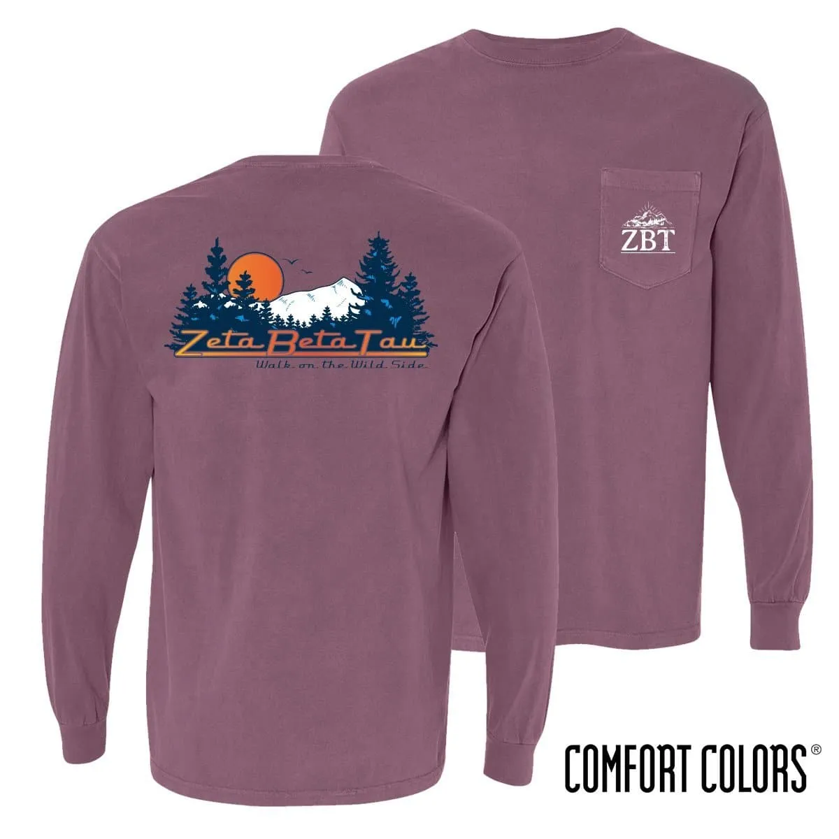 ZBT Comfort Colors Berry Retro Wilderness Long Sleeve Pocket Tee